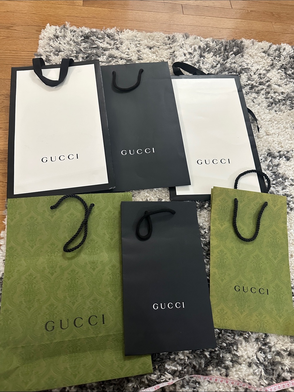 Gucci Paper Shopping Bags in White, Black and Green